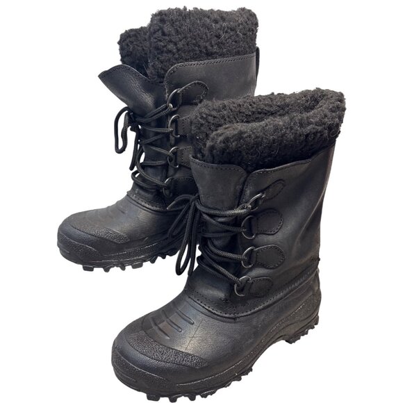 Black Waterproof Insulated Winter Boots Made in Canada With Faux Fur Lining - Picture 1 of 10